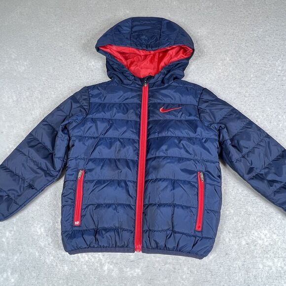 Nike Jacket Little Boys Size 3T 2-3Yrs Blue Red Puffer Zip Hooded Jacket Coat - Picture 2 of 10